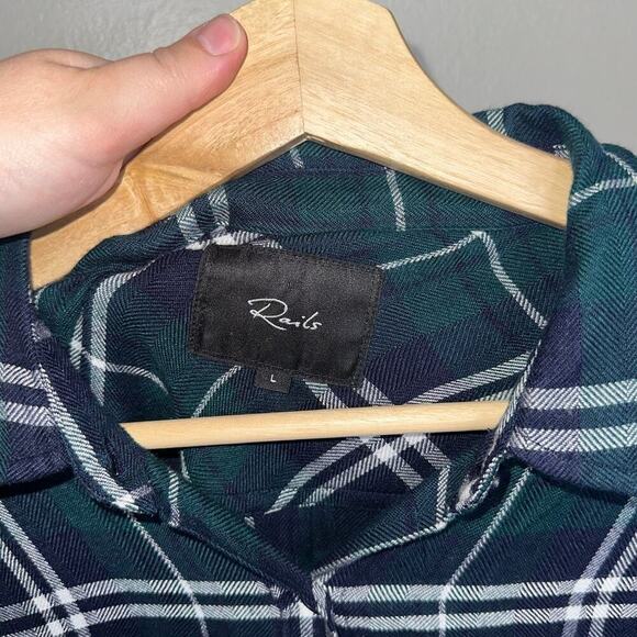 Rails Bianca Flannel Shirt Dress Forest Green Navy Plaid Large Fall Cozy - Picture 2 of 5